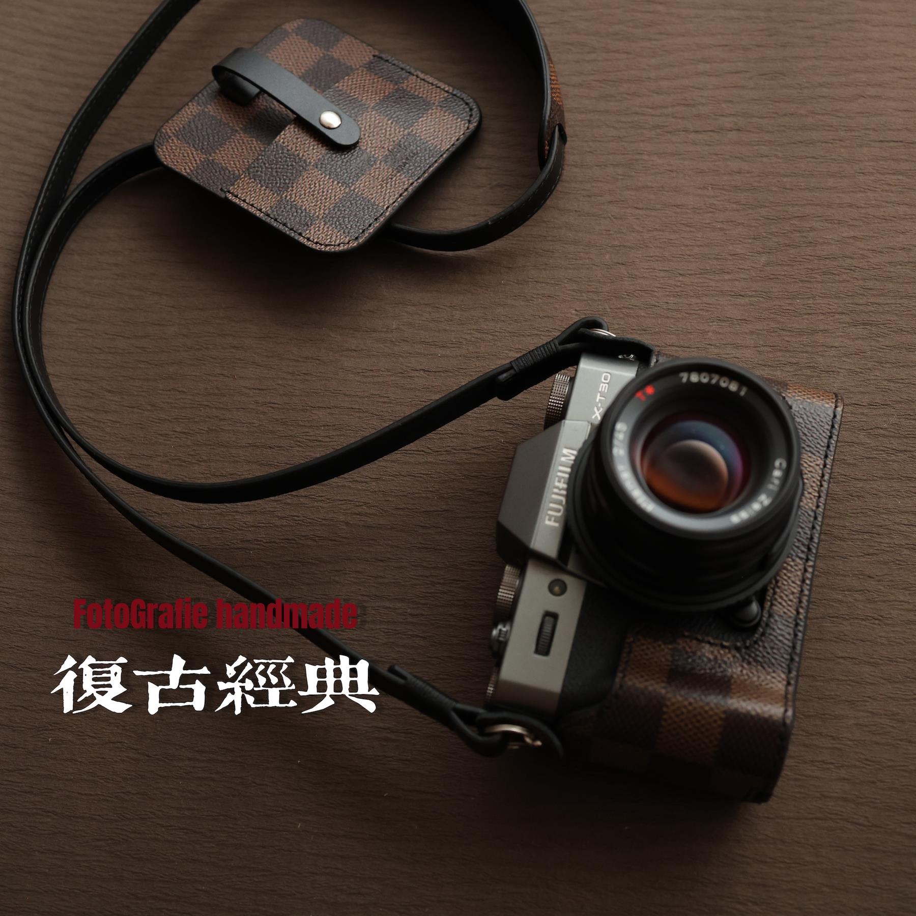 富士XT30/XT50/XT5/XS20/X100VI棋盘格手作真皮皮套保护套底座