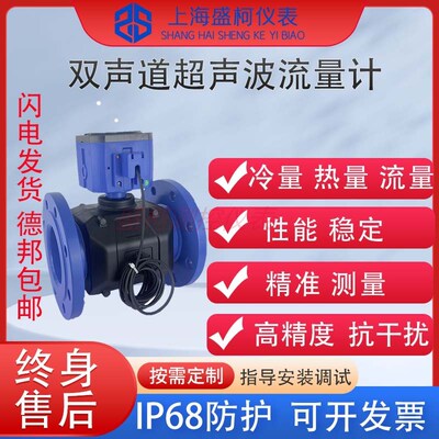 超声波流量计双声道 一体式热量表管道式计量表供暖不锈钢流量计