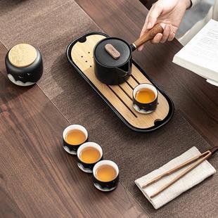 闲寂 记今朝 日式 黑陶简约茶具套装 家用功夫侧把泡茶壶陶瓷茶盘