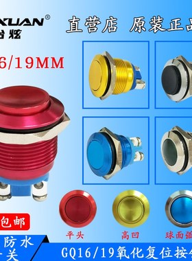 GQ19/GQ1h6 常开按钮开关 19mm金属防水开关 红色绿色彩色按键开
