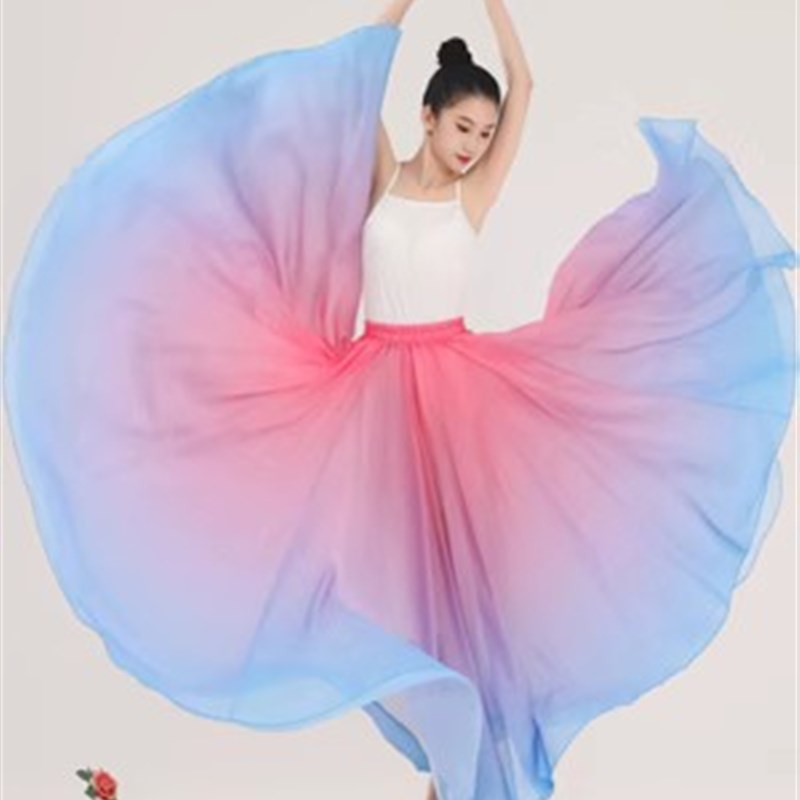 儿童720度大摆裙双层古典舞蹈裙祖国万疆舞蹈演出练习女童半身裙