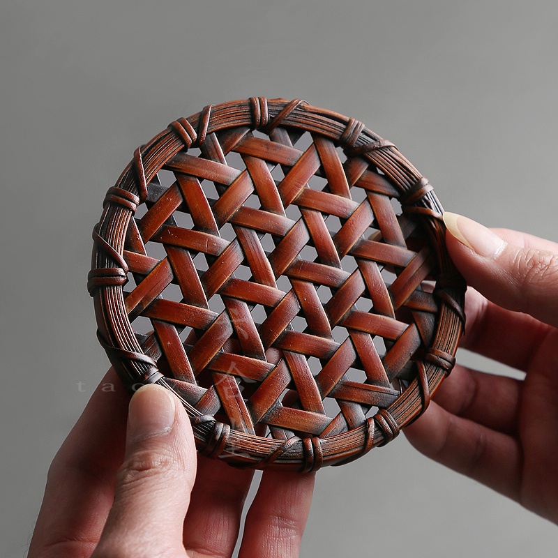 六合堂复古楠竹编织壶承茶杯垫手工圆形隔热养壶垫紫砂壶托耐热垫