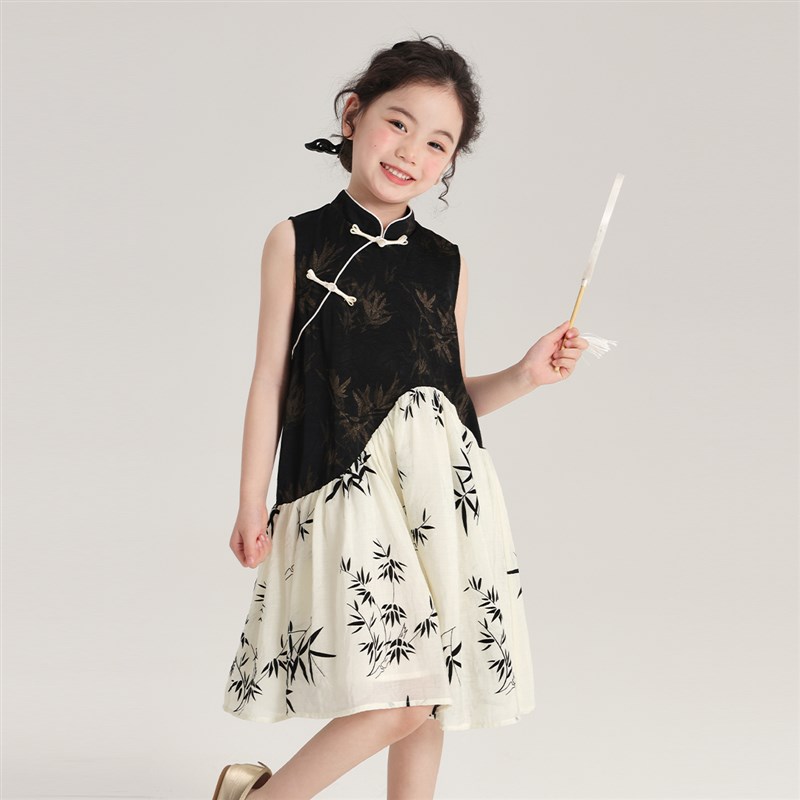 沫沫家童装夏装女童洋气长裙2024夏季新款儿童新中式连衣裙