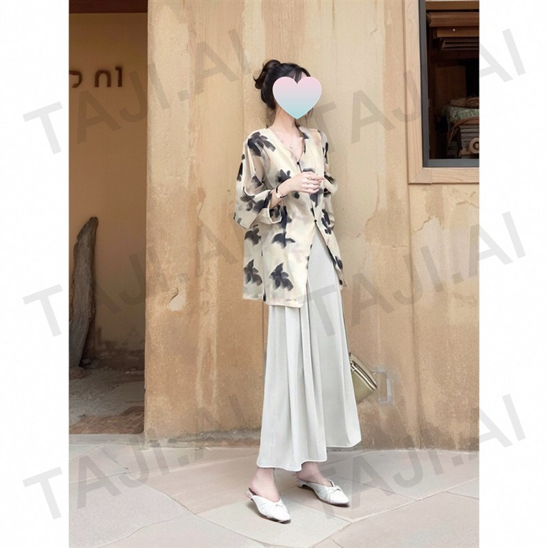 新中式国风套装裙女春季新款水墨衬衫上衣温柔吊带连衣裙两件套女