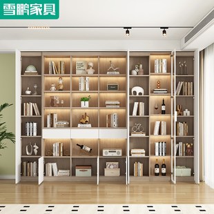 去客厅化整墙书柜储物柜书架一体到顶书房防尘玻璃门展示柜6F73