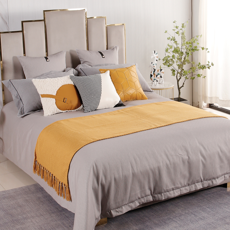 展厅样板间 家具配套床品 轻奢意式港式 简约软装床品多件套 姜黄