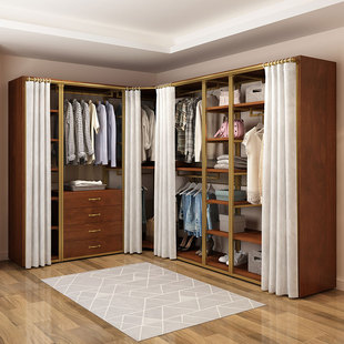 开放式衣柜置物架步入式挂衣架金色铁艺卧室衣帽架落地金属衣帽间