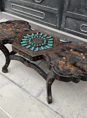 古玩旧藏木胎漆器旧藏木胎漆器童子图六角算盘桌案算盘老物件木质