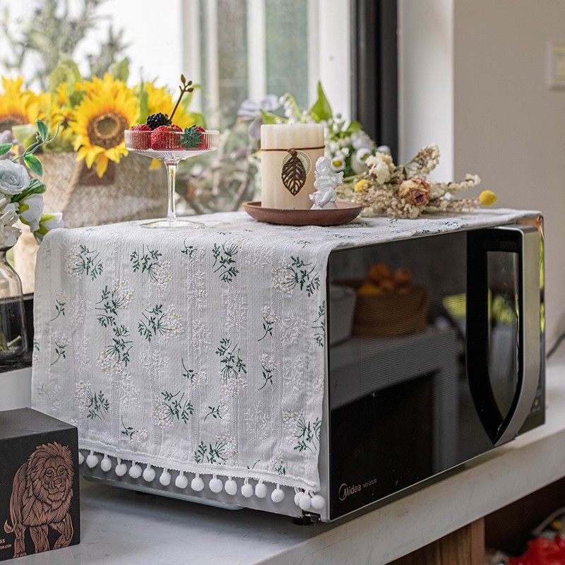 韩式田园白色碎花洗衣机盖巾微波炉烤箱冰箱防尘罩床头柜多用盖布,居家布艺,微波炉罩,淘宝优惠券,粉丝福利购,淘宝优惠卷