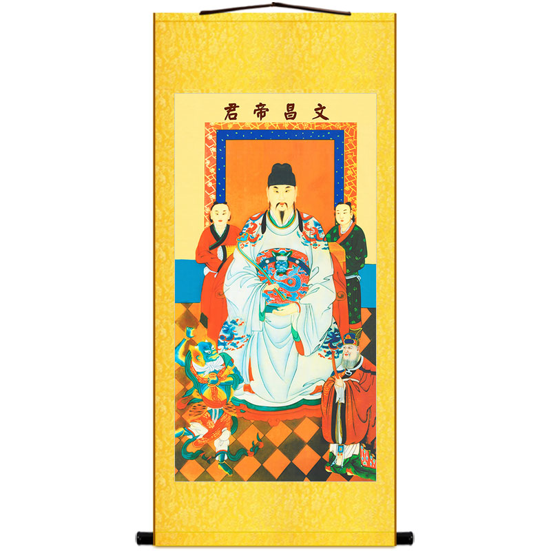 文昌帝君画像 梓潼神君文曲星魁星 朱衣星君神像画卷轴挂画丝绸画
