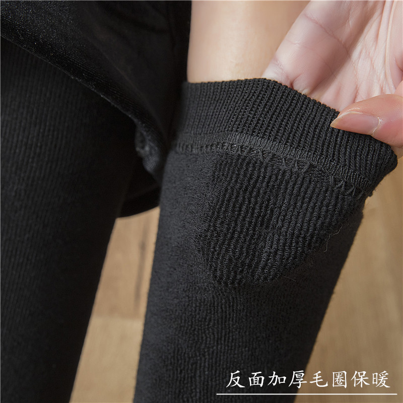 秋冬长袜子女中筒袜韩国学院风黑色加厚毛圈保暖及膝袜长筒小腿袜