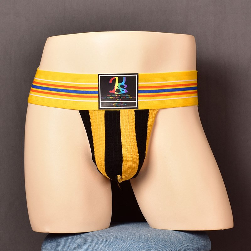 男中腰性感超宽皮筋彩虹条纹高叉三角裤半包臀U凸针织弹力大囊袋