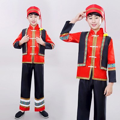儿童壮族服装三月三少数民族苗族土家族彝族纳西族男苗族演出服