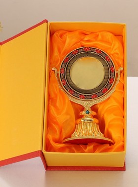 藏式准提镜宝镜密宗装饰摆件佛前家用随护身平面镜准提佛母镜礼盒