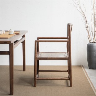 新中式茶椅子茶台实木主人椅办公椅小圈椅黑胡桃木书桌椅餐椅家用