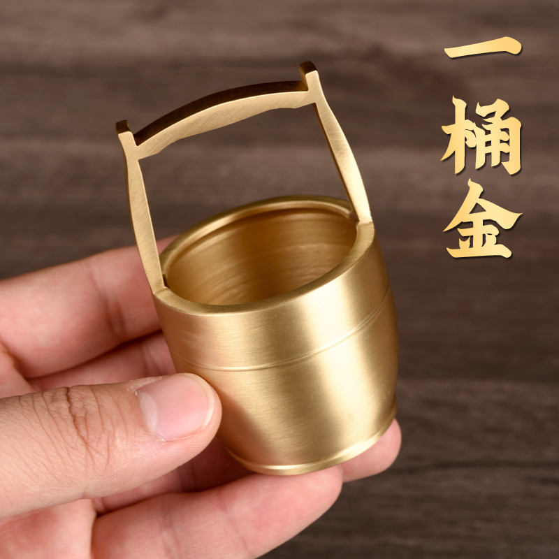 一桶金摆件纯铜创意复古铜缸聚宝盆黄铜房间客厅办公室小号装饰品
