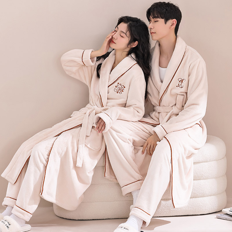情侣睡袍男士睡衣秋冬款女浴袍冬季长款法兰绒珊瑚绒加厚加绒春秋