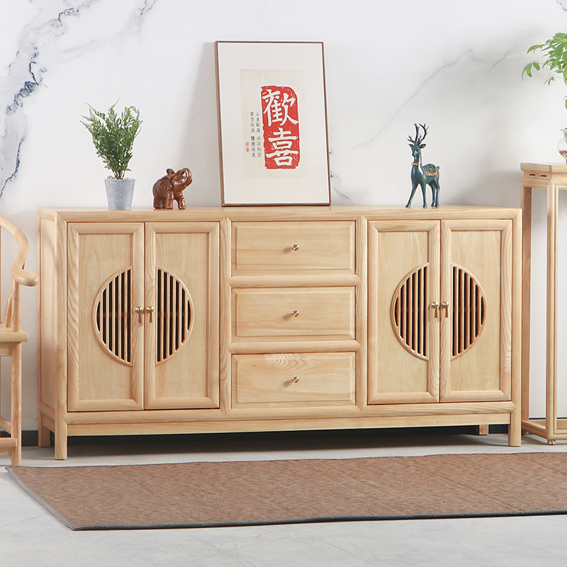 新中式白蜡木餐边柜实木简约仿古鞋柜禅意电视柜玄关门厅入户柜