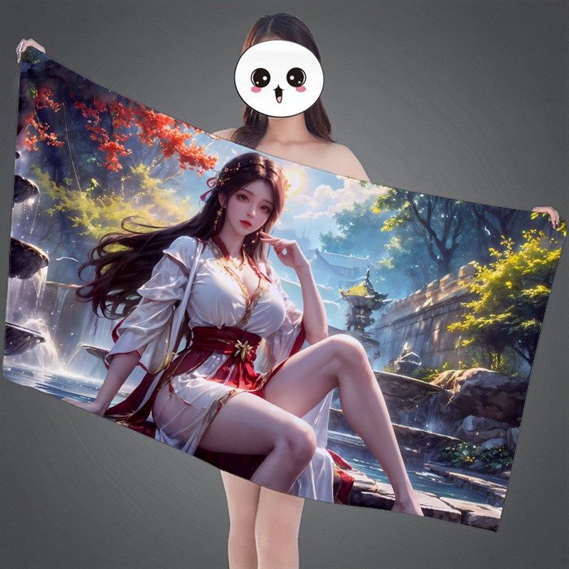 完美世界动漫火灵儿云曦柳神月婵美女浴巾沙滩巾毛巾手帕游戏周边