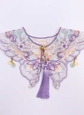 紫色蝴蝶宠物云肩汉服配饰猫咪披肩古风刺绣钉珠流苏狗狗围兜围脖