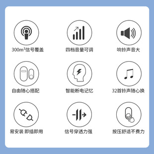 老人呼叫器 门铃无线家用商用远距离智能防水叮咚门玲酒店分体式