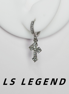 菱形锆石十字架防过敏银针耳扣男镶钻中性独特女小众耳环长款闪亮