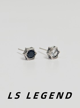 六边形银耳钉男复古罗马字母中性耳饰美式女潮流个性做旧帅气痞帅