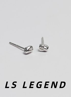 陨石S925纯银耳钉不规则男女银豆异形石头小巧防过敏睡觉可带简约