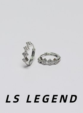 LS菱形闪亮锆石银针耳环镶钻小众男女简约时尚个性正方形精致奢华