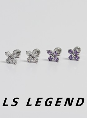 LS锆石十字架316L医用钛钢耳骨钉男耳钉女螺旋防过敏中性独特个性