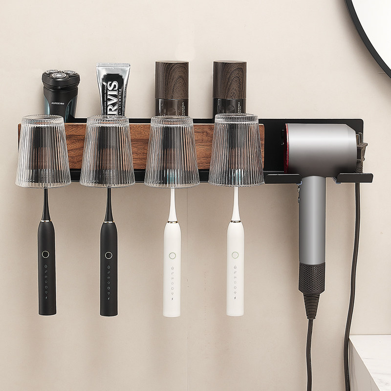 胡桃木吹风机支架牙刷架子化妆室浴室厕所卫浴洗漱台洗手间置物架