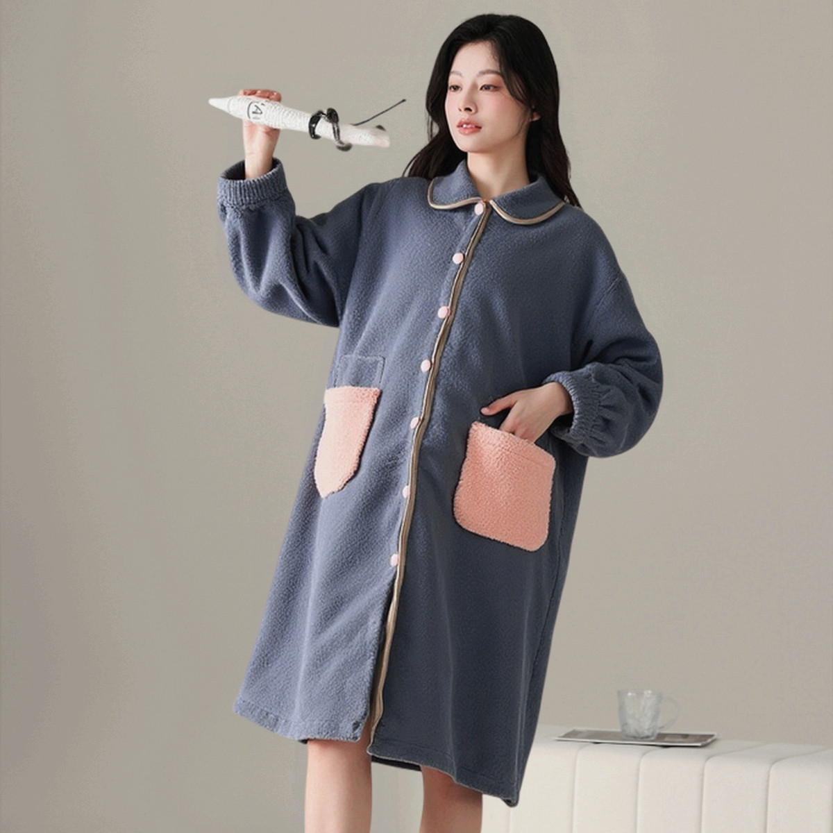 绮瑞女冬季珊瑚绒睡衣裙加厚复合绒睡袍秋冬女青年可爱甜美家居服