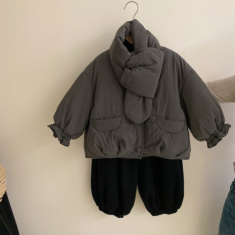 女童秋冬韩版2025新款围巾纯色棉服儿童宝宝百搭加绒休闲裤