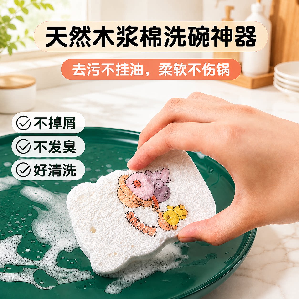 木浆棉吸油吸水洗碗刷锅抹布海绵