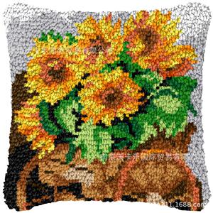 diy手工花卉艺术长坐垫地毯绣段段绣地垫毛线绣彩印材料包亚马逊