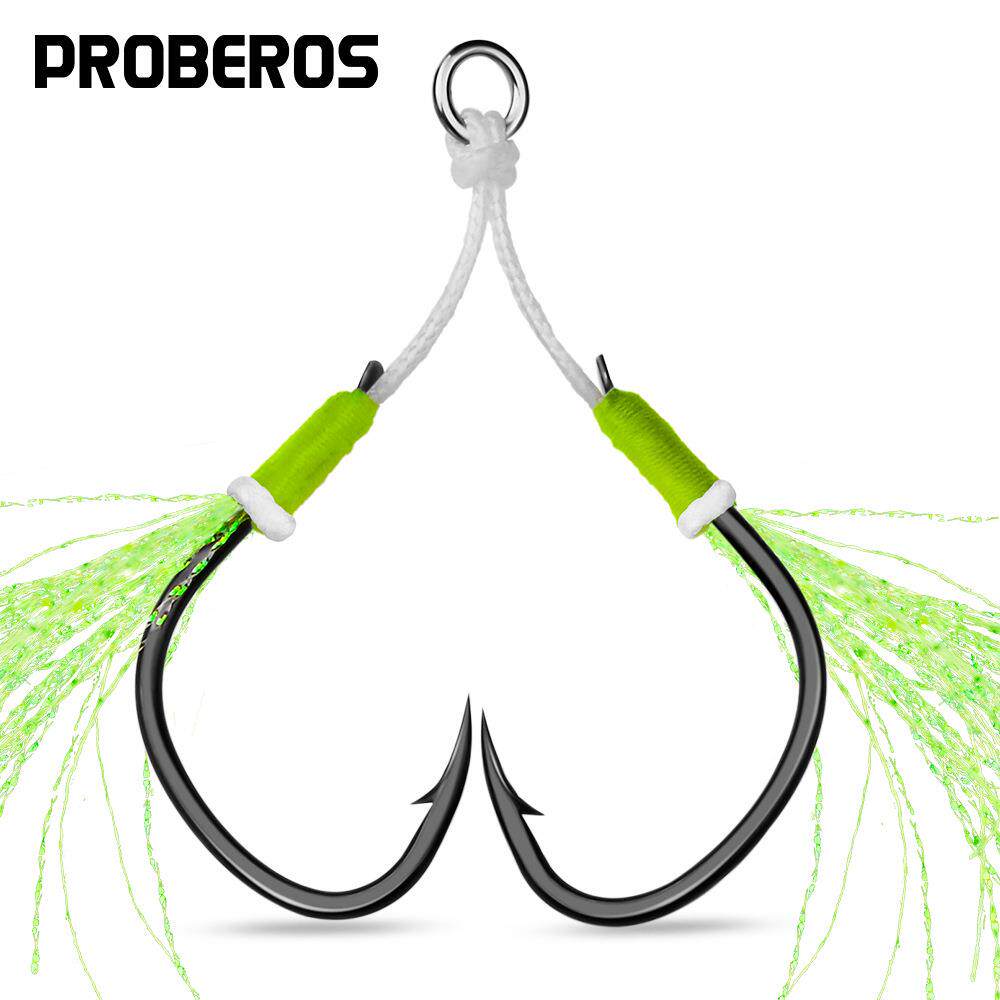 海钓铁板双钩 路亚铁板鱼钩 绑亮丝羽毛钩船钓高碳钢大力马线单钩