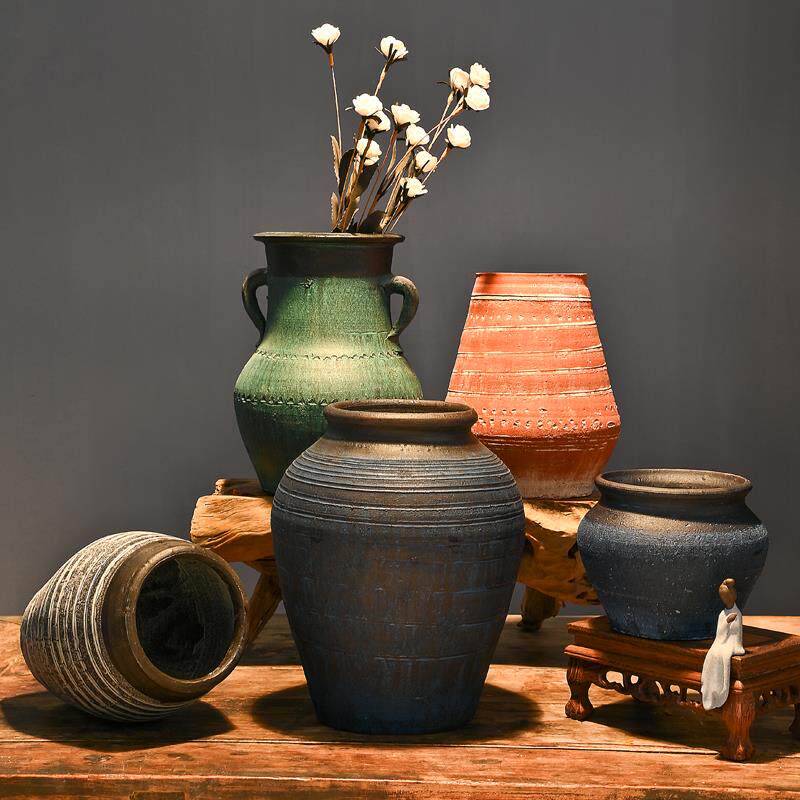 复古陶罐手工粗陶多肉花盆花瓶花器土陶罐瓦罐新中式插干花特申恒