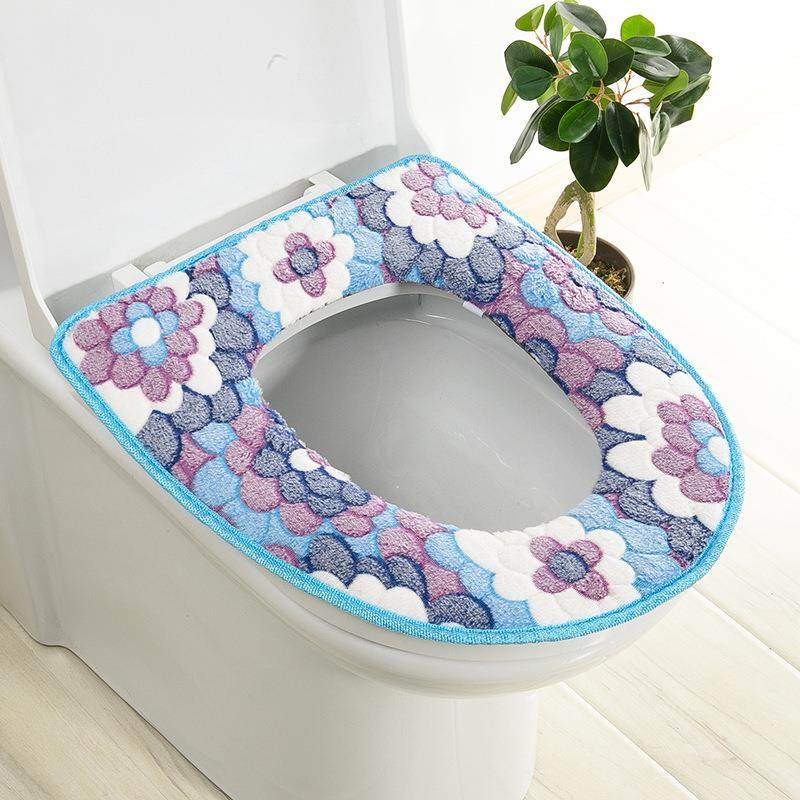 厂家防水通用大花珊瑚绒马桶垫坐垫粘扣款坐便套家用马桶圈垫