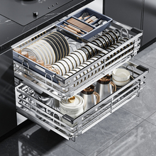 四季沐歌拉篮厨房橱柜304不锈钢双层抽屉式碗架碗柜碗碟收纳碗篮