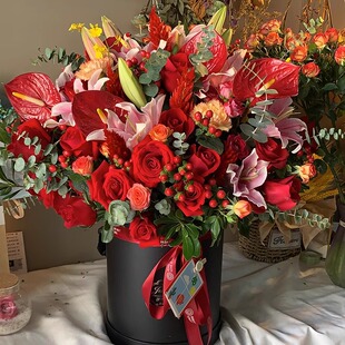 高档摆件生日鲜花速递同城配送向日葵抱抱桶玫瑰花束北京上海杭州