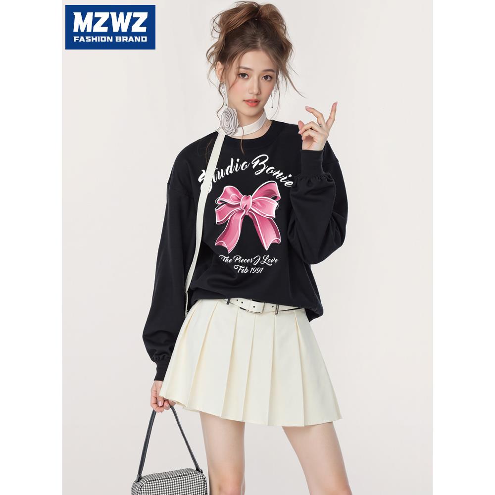 MZWZ卫衣男女2025新款连帽早秋黑色外套秋季款圆领无帽纯色青少年