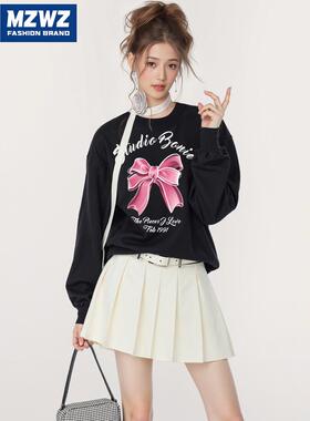 MZWZ卫衣男女2025新款连帽早秋黑色外套秋季款圆领无帽纯色青少年