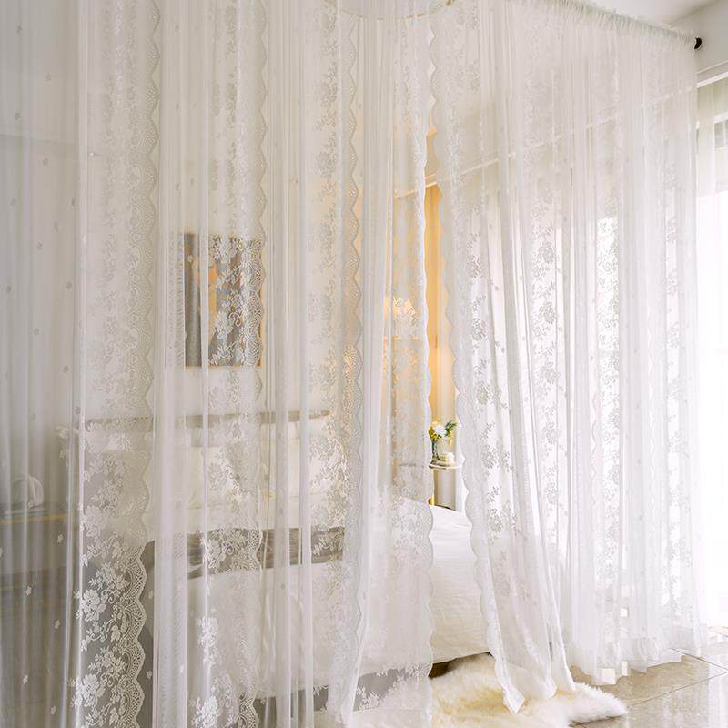 法式蕾丝窗帘窗纱白纱帘网红飘窗客厅卧室阳台隔断帘挂钩打孔
