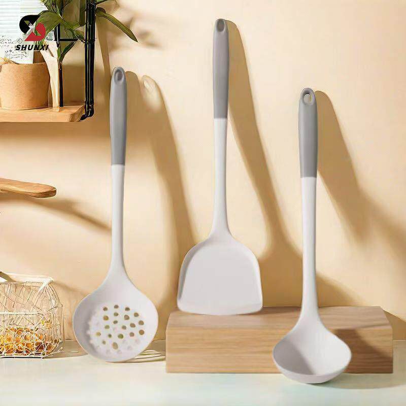 拼色灰白硅胶锅铲家用耐高温不粘锅烹饪工具捞篱锅铲汤勺厨具套装