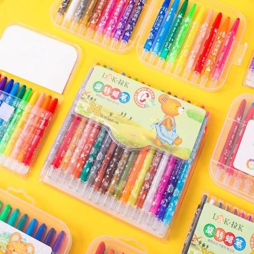 12/18/24/36色旋转蜡笔可水洗不脏手绘画笔儿童礼物彩笔套装