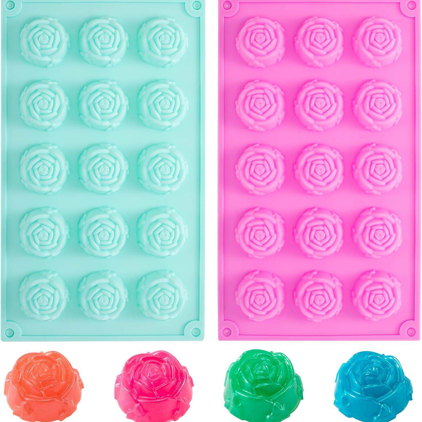 跨境15连玫瑰花硅胶蛋糕模雪糕布丁果冻模DIY手工肥皂模具