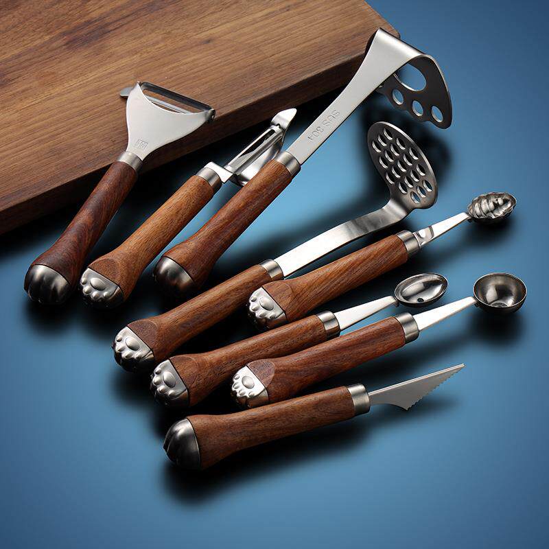 压泥器304不锈钢水果挖球器雕花刀瓜刨削皮器猫爪木柄厨房小工具