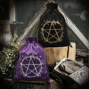 花语五芒星厚丽丝绒收纳袋珠宝水晶小物件卡牌布袋束口袋13x18cm