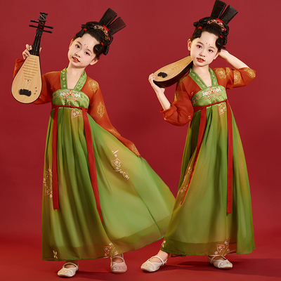 郑州春晚唐宫夜宴演出服表演服唐制女儿童襦裙汉服仙裙全套荷花奖