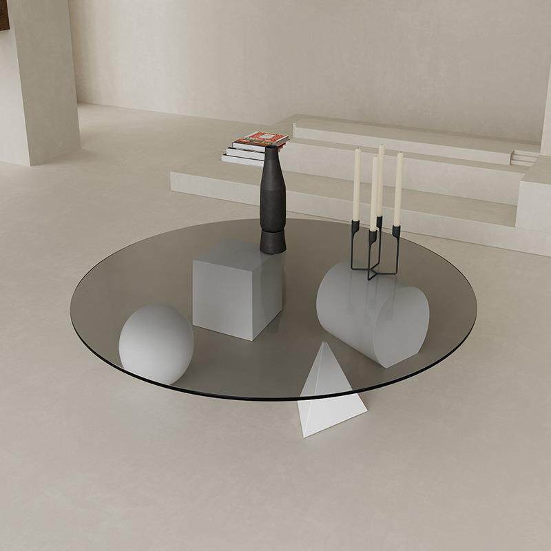 创意轻奢钢化玻璃茶桌客厅圆型茶几极简约现代桌子多几何艺术